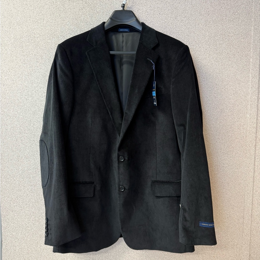 Stafford Stretch Comfort‎ Men Size 46 LNG Black Corduroy Sports Coat classic Fit